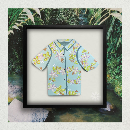 Little, Wooden, Hawaiian Shirts - Aqua - 12x12 Shadow Box